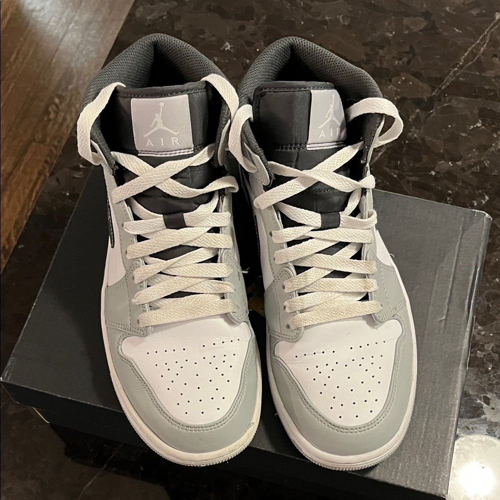 Air Jordan 1 Mid Men's Black, Gray, and White Sneakers